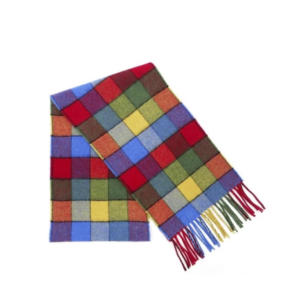 Calzeat Colorful Checkered Scarf 100% Lambswool Multicolored NEW - Picture 2 of 4